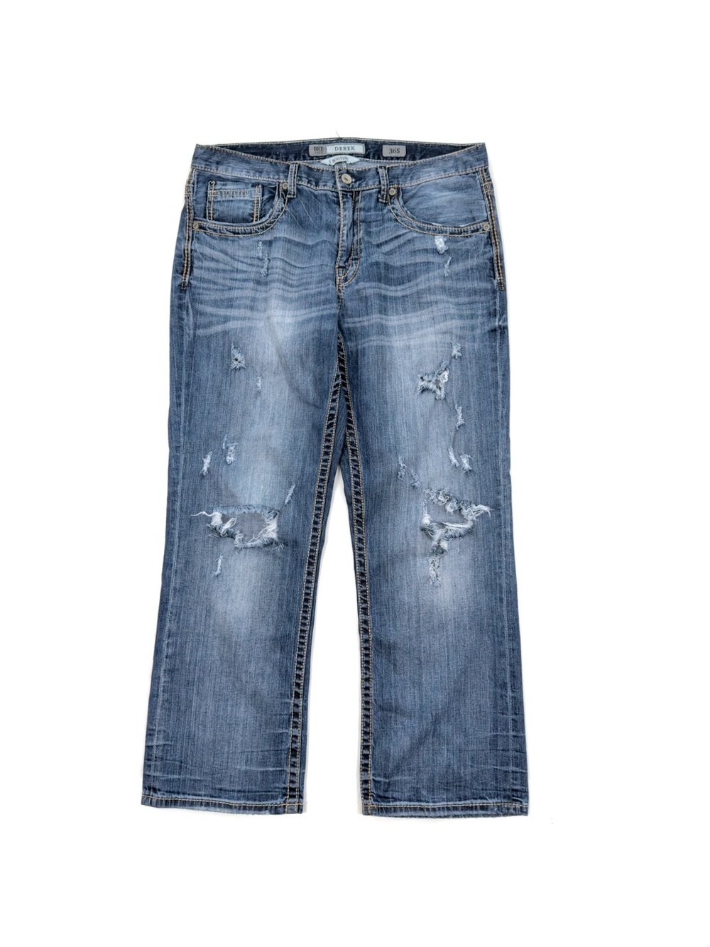 BKE Denim Derek Bootleg Men’s 36S Medium Wash Blue Distress Ripped